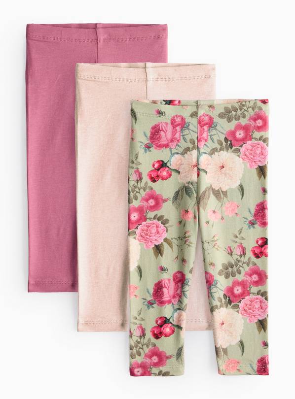 Floral & Plain Leggings 3 Pack Up to 3 mths